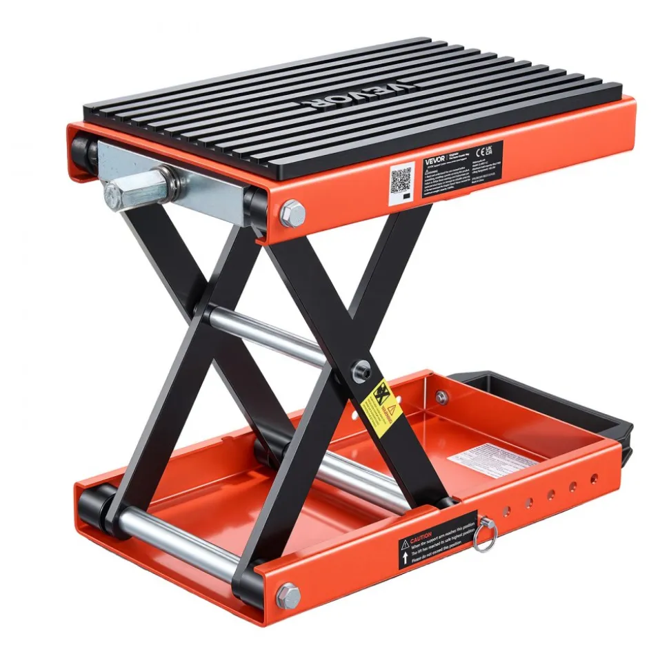 VEVOR Motorcycle Lift, 1500 lbs Motorcycle Scissor Lift Jack with Wide Deck & Lock Pin, 4.13"-13.77" Center Hoist Crank Stand, Steel Scissor Jack for Street Bikes, Cruiser Bikes, Touring Motorcycles