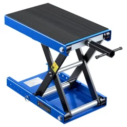 VEVOR Motorcycle Lift, 1100 lbs Motorcycle Scissor Lift Jack with Wide Deck & Lock Pin, 3.74"-13.38" Center Hoist Crank Stand, Steel Scissor Jack for Street Bikes, Cruiser Bikes, Touring, Blue/Black