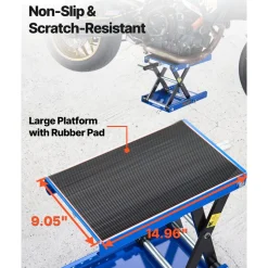 VEVOR Motorcycle Lift, 1100 lbs Motorcycle Scissor Lift Jack with Wide Deck & Lock Pin, 3.74"-13.38" Center Hoist Crank Stand, Steel Scissor Jack for Street Bikes, Cruiser Bikes, Touring, Blue/Black