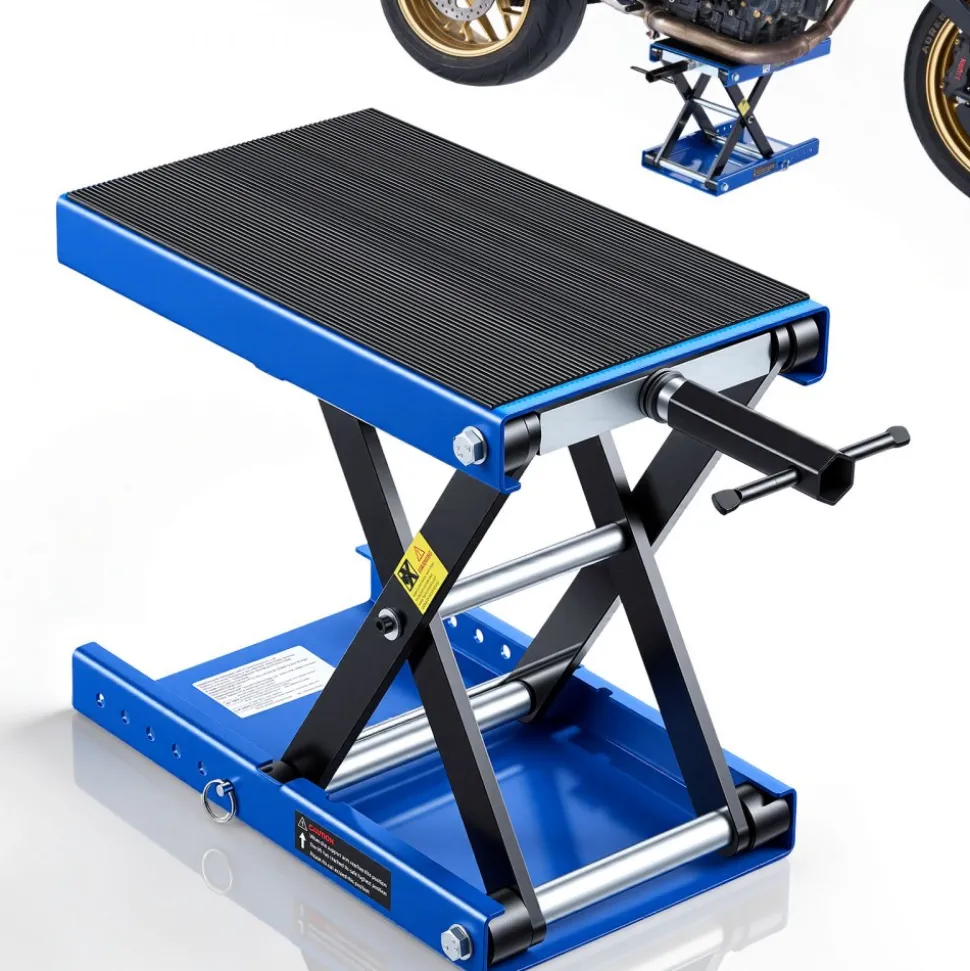VEVOR Motorcycle Lift, 1100 LBS Motorcycle Scissor Lift Jack with Wide Deck & Safety Pin, 3.7"-13.8" Center Hoist Crank Stand, Steel Scissor Jack for Street Bikes, Cruiser Bikes, Touring Motorcycles