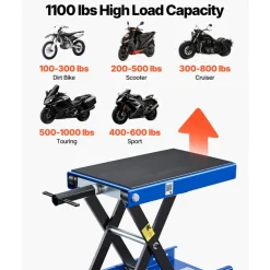 VEVOR Motorcycle Lift, 1100 LBS Motorcycle Scissor Lift Jack with Wide Deck & Safety Pin, 3.7