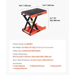 VEVOR Motorcycle Lift, 1200lbs Weight Capacity, Wide Deck Motorcycle Scissor Jack, 4.1-15 in Height Range, Heavy Duty Steel Bike Repair Center Stand with Ratchet and Crank for ATVs, Dirt Bikes