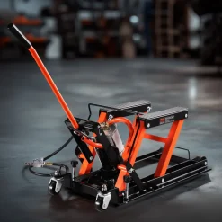 VEVOR Motorcycle Lift, 1500lbs Weight Capacity, Hydraulic & Pneumatic Motorcycle Jack, 4.1-15 in Height Range, Heavy Duty Bike Repair Stand with Removable Ramp with 2 Casters for ATVs, Dirt Bike
