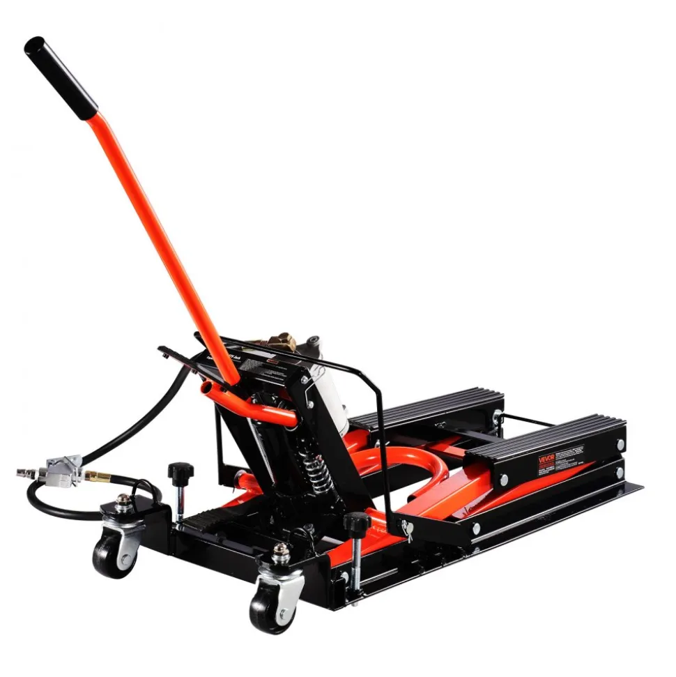 VEVOR Motorcycle Lift, 1500lbs Weight Capacity, Hydraulic & Pneumatic Motorcycle Jack, 4.1-15 in Height Range, Heavy Duty Bike Repair Stand with Removable Ramp with 2 Casters for ATVs, Dirt Bike