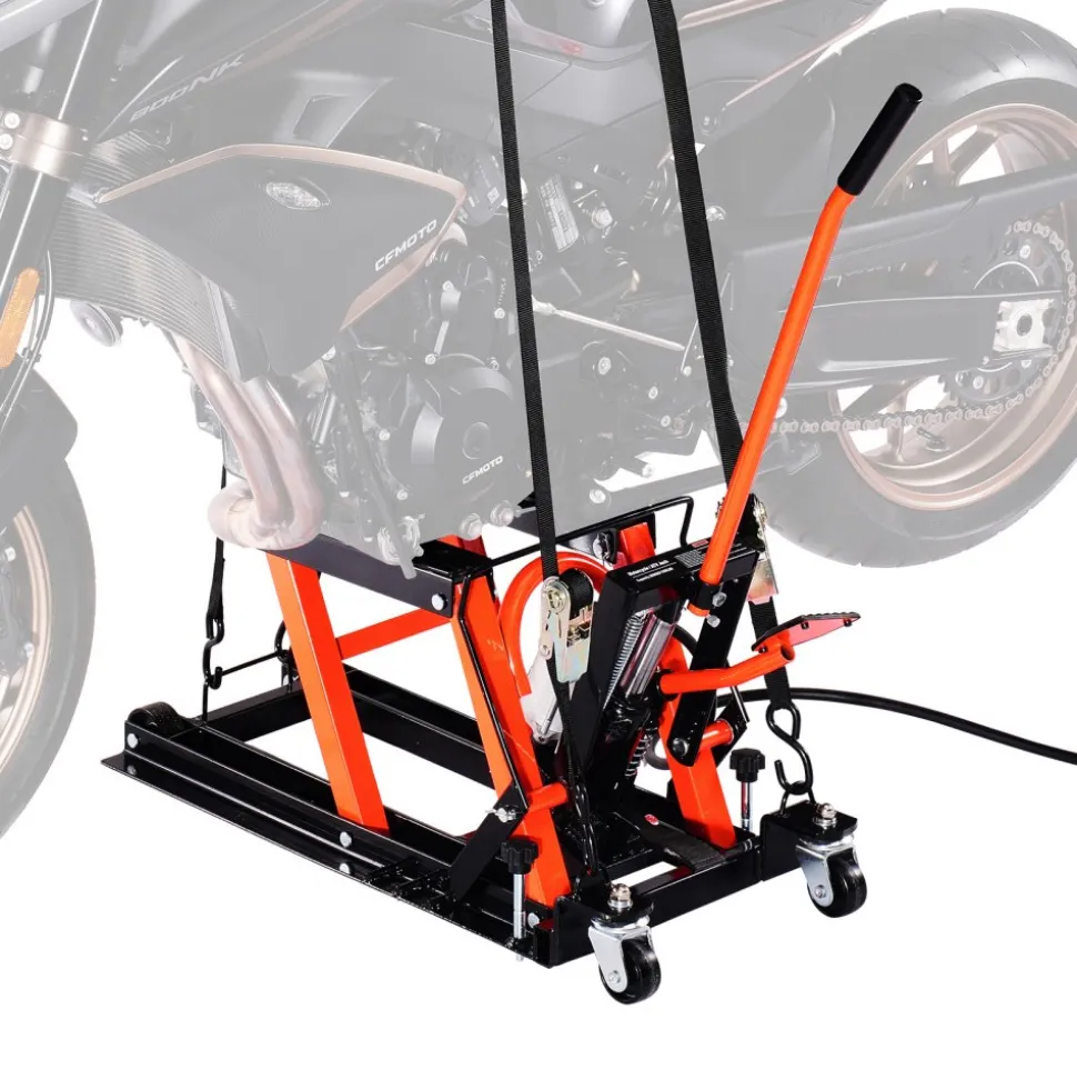 VEVOR Motorcycle Lift, 1500lbs Weight Capacity, Hydraulic & Pneumatic Motorcycle Jack, 4.1-15 in Height Range, Heavy Duty Bike Repair Stand with Removable Ramp with 2 Casters for ATVs, Dirt Bike