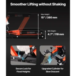 VEVOR Motorcycle Lift, 1500lbs Weight Capacity, Hydraulic & Pneumatic Motorcycle Jack, 4.1-15 in Height Range, Heavy Duty Bike Repair Stand with Removable Ramp with 2 Casters for ATVs, Dirt Bike