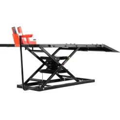 VEVOR Motorcycle Lift Table, 1500lbs Weight Capacity, Pneumatic Motorcycle Jack, 8.6-31 in Height Range, Heavy Duty Bike Repair Stand with Removable Workbench, Repair Platform for ATVs, Dirt Bike