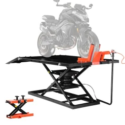 VEVOR Motorcycle Lift Table, 1500lbs Weight Capacity, Pneumatic Motorcycle Jack, 8.6-31 in Height Range, Heavy Duty Bike Repair Stand with Removable Workbench, Repair Platform for ATVs, Dirt Bike