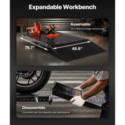 VEVOR Motorcycle Lift Table, 1500lbs Weight Capacity, Pneumatic Motorcycle Jack, 8.6-31 in Height Range, Heavy Duty Bike Repair Stand with Removable Workbench, Repair Platform for ATVs, Dirt Bike