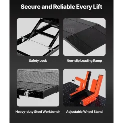 VEVOR Motorcycle Lift Table, 1500lbs Weight Capacity, Pneumatic Motorcycle Jack, 8.6-31 in Height Range, Heavy Duty Bike Repair Stand with Removable Workbench, Repair Platform for ATVs, Dirt Bike