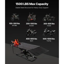VEVOR Motorcycle Lift Table, 1500lbs Weight Capacity, Pneumatic Motorcycle Jack, 8.6-31 in Height Range, Heavy Duty Bike Repair Stand with Removable Workbench, Repair Platform for ATVs, Dirt Bike