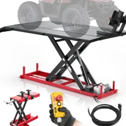 VEVOR Motorcycle Lift Table, 1500 lbs Capacity, Electric Hydraulic Pump with Scissor Lift Jack, Wheel Chock, 9.05