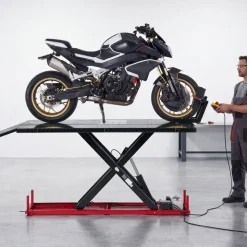 VEVOR Motorcycle Lift Table, 1500 lbs Capacity, Electric Hydraulic Pump with Scissor Lift Jack, Wheel Chock, 9.05