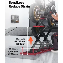 VEVOR Motorcycle Lift Table, 1500 lbs Capacity, Electric Hydraulic Pump with Scissor Lift Jack, Wheel Chock, 9.05