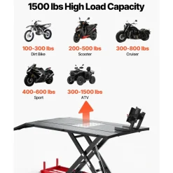 VEVOR Motorcycle Lift Table, 1500 lbs Capacity, Electric Hydraulic Pump with Scissor Lift Jack, Wheel Chock, 9.05