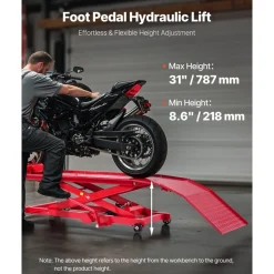 VEVOR Motorcycle Lift Table, 1000lbs Weight Capacity, 360° Flexible Moving Motorcycle Jack Stand, 8.6-31 in Height Range, Heavy Duty Bike Repair Stand with Security Lock for ATVs, Dirt Bike