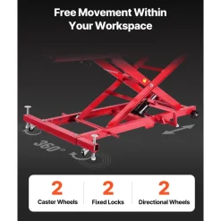 VEVOR Motorcycle Lift Table, 1000lbs Weight Capacity, 360° Flexible Moving Motorcycle Jack Stand, 8.6-31 in Height Range, Heavy Duty Bike Repair Stand with Security Lock for ATVs, Dirt Bike