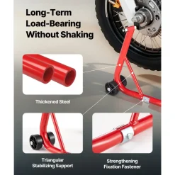 VEVOR Motorcycle Rear Wheel Stand, 850 LBS Load Capacity Heavy Duty Rear Wheel Stand with U + L Fork Swingarm Spool, Adjustabe Motorcycle Lift Jack Stand, for Suzuki Yamaha Honda Kawasaki, Red