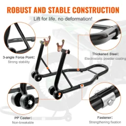 VEVOR Motorcycle Rear Wheel Stand, with U + L Fork Swingarm Spool, 850 lbs Capacity Heavy Duty Rear Wheel Stand Motorcycle Lift Jack Stand, for Suzuki Yamaha Honda Kawasaki, Black