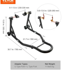 VEVOR Motorcycle Rear Wheel Stand, with U + L Fork Swingarm Spool, 850 lbs Capacity Heavy Duty Rear Wheel Stand Motorcycle Lift Jack Stand, for Suzuki Yamaha Honda Kawasaki, Black