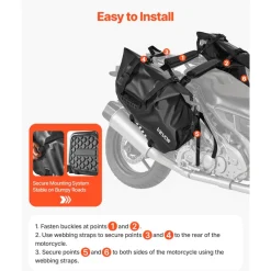 VEVOR Motorcycle Saddlebags, 28 L (14 L x 2) Large Capacity Side Saddle Bags Compatible with Most Motorcycles, Waterproof Outdoor Sports Motorbike Luggage Storage Shoulder Bag with Bottom Strap, Black