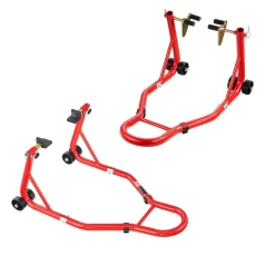 VEVOR Motorcycle Stand Lift, 850lbs Capacity Front Rear Combo Stand Lift, Front Wheel Dual-Fork Stand, Rear U+L Fork Swingarm Spool Stand, for Most Yamaha Honda Kawasaki Suzuki Motorcycles, Red