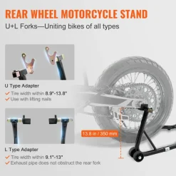 VEVOR Motorcycle Stand Lift, 850lbs Front Rear Combo Stand Lift Stand, Front and Rear Wheel Fork Stand, U+L Fork Swingarm Spool, Compatible with Most Yamaha Honda Kawasaki Suzuki Motorcycles, Black