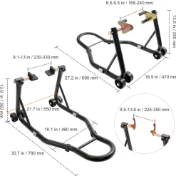 VEVOR Motorcycle Stand Lift, 850lbs Front Rear Combo Stand Lift Stand, Front and Rear Wheel Fork Stand, U+L Fork Swingarm Spool, Compatible with Most Yamaha Honda Kawasaki Suzuki Motorcycles, Black