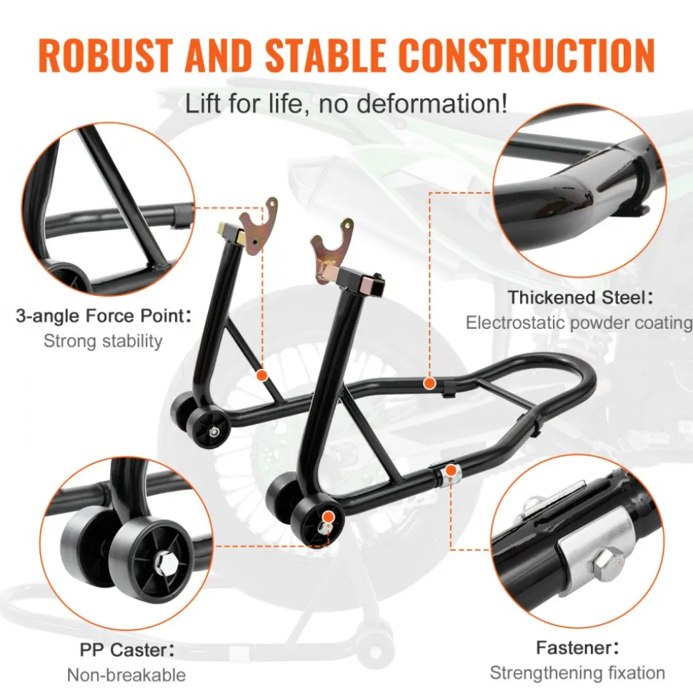 VEVOR Motorcycle Stand Lift, 850lbs Front Rear Combo Stand Lift Stand, Front and Rear Wheel Fork Stand, U+L Fork Swingarm Spool, Compatible with Most Yamaha Honda Kawasaki Suzuki Motorcycles, Black