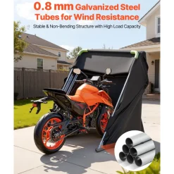 VEVOR Motorcycle Storage Shelter with Security Lock, 600D Oxford Flip-Up Garage Tent, Heavy-Duty All-Weather Motorcycle Cover with Ventilation Windows, 110 x 43 x 63 in Outdoor Vehicle Shelter, Black