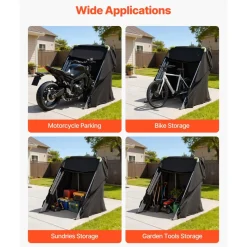 VEVOR Motorcycle Storage Shelter with Security Lock, 600D Oxford Flip-Up Garage Tent, Heavy-Duty All-Weather Motorcycle Cover with Ventilation Windows, 110 x 43 x 63 in Outdoor Vehicle Shelter, Black