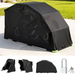 VEVOR Motorcycle Storage Shelter with Security Lock, 600D Oxford Flip-Up Garage Tent, Heavy-Duty All-Weather Motorcycle Cover with Ventilation Windows, 110 x 43 x 63 in Outdoor Vehicle Shelter, Black