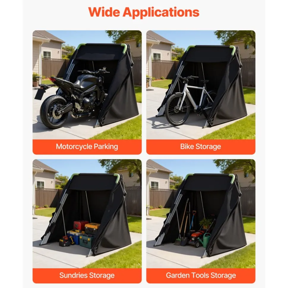 VEVOR Motorcycle Storage Shelter with Security Lock, 600D Oxford Flip-Up Garage Tent, Heavy-Duty All-Weather Motorcycle Cover with Ventilation Windows, 136x54x75 in Outdoor Vehicle Shelter, Black