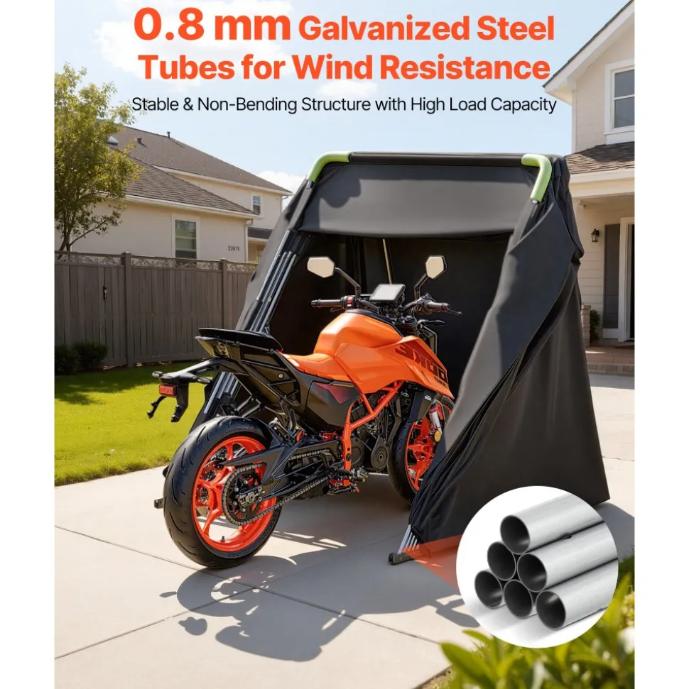 VEVOR Motorcycle Storage Shelter with Security Lock, 600D Oxford Flip-Up Garage Tent, Heavy-Duty All-Weather Motorcycle Cover with Ventilation Windows, 136x54x75 in Outdoor Vehicle Shelter, Black