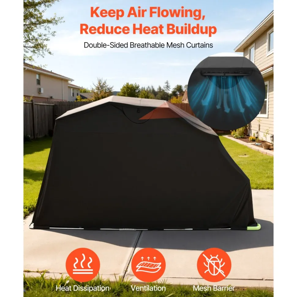 VEVOR Motorcycle Storage Shelter with Security Lock, 600D Oxford Flip-Up Garage Tent, Heavy-Duty All-Weather Motorcycle Cover with Ventilation Windows, 136x54x75 in Outdoor Vehicle Shelter, Black