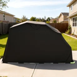 VEVOR Motorcycle Storage Shelter with Security Lock, 600D Oxford Flip-Up Garage Tent, Heavy-Duty All-Weather Motorcycle Cover with Ventilation Windows, 136x54x75 in Outdoor Vehicle Shelter, Black