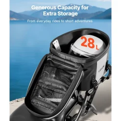 VEVOR Motorcycle Tail Bag, 28 L Motorcycle Rear Seat Bag with Waterproof Fabric, Outdoor Sports Motorbike Luggage Storage Trunk Handbag with Pocket & Adjustable Buckle, Universal Fit Rear Racks, Black
