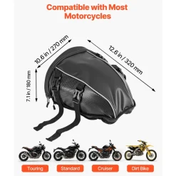 VEVOR Motorcycle Tail Bag, 10 L Motorcycle Rear Seat Bag with Waterproof Rain Cover, Outdoor Sports Motorbike Luggage Storage Trunk Rack Backpack Handbag with Shoulder Strap and Inner Pocket, Black