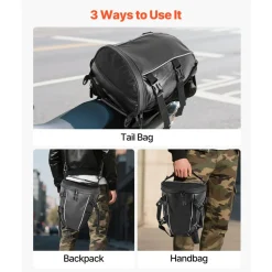 VEVOR Motorcycle Tail Bag, 10 L Motorcycle Rear Seat Bag with Waterproof Rain Cover, Outdoor Sports Motorbike Luggage Storage Trunk Rack Backpack Handbag with Shoulder Strap and Inner Pocket, Black