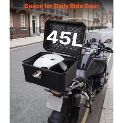 VEVOR Motorcycle Top Case 45L Universal Waterproof ABS Motorcycle Tail Case, Detachable Motorbike Top Box with Security Lock & Leather Liner for Luggage Storage