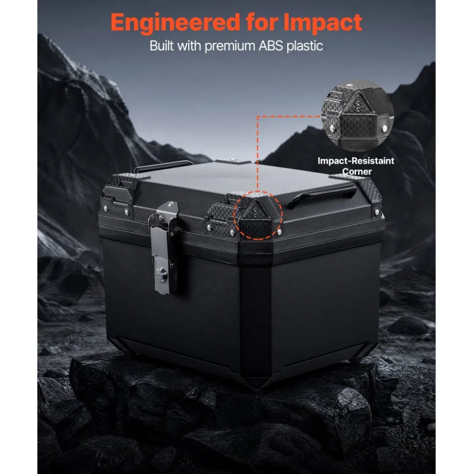 VEVOR Motorcycle Top Case 45L Universal Waterproof ABS Motorcycle Tail Case, Detachable Motorbike Top Box with Security Lock & Leather Liner for Luggage Storage