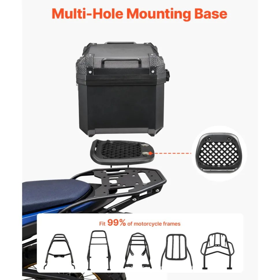 VEVOR Motorcycle Top Case 45L Universal Waterproof ABS Motorcycle Tail Case, Detachable Motorbike Top Box with Security Lock & Leather Liner for Luggage Storage