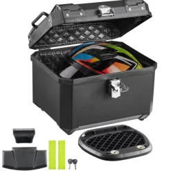 VEVOR Motorcycle Top Case 45L Universal Waterproof ABS Motorcycle Tail Case, Detachable Motorbike Top Box with Security Lock & Leather Liner for Luggage Storage