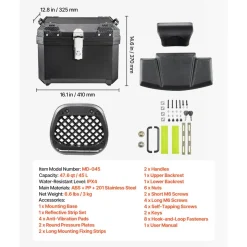 VEVOR Motorcycle Top Case 45L Universal Waterproof ABS Motorcycle Tail Case, Detachable Motorbike Top Box with Security Lock & Leather Liner for Luggage Storage