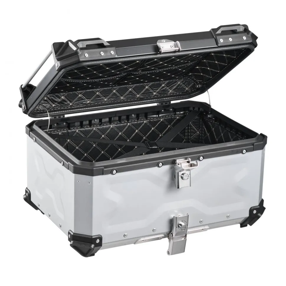 VEVOR Motorcycle Top Case, 65L Universal Aluminum Hard Motorcycle Tail Case, Waterproof Detachable Motorbike Top Box with Security Lock & Leather Liner for Helmets Storage