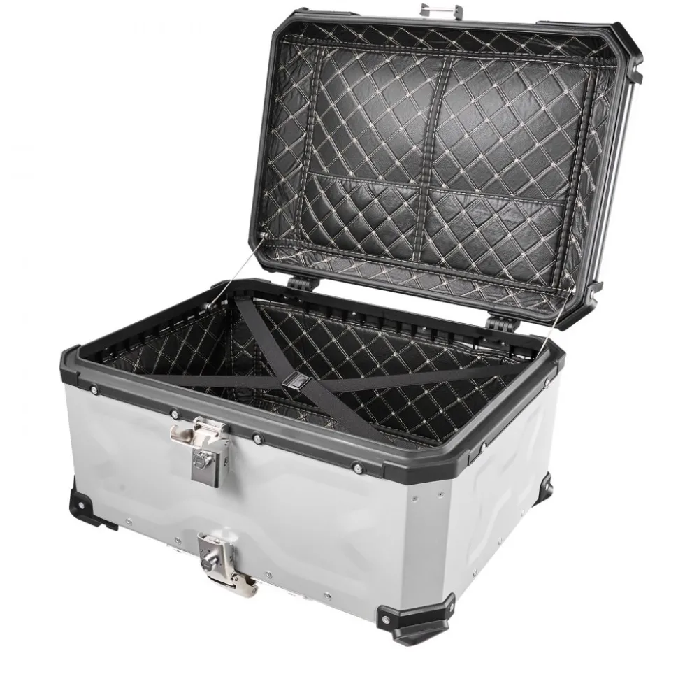 VEVOR Motorcycle Top Case, 65L Universal Aluminum Hard Motorcycle Tail Case, Waterproof Detachable Motorbike Top Box with Security Lock & Leather Liner for Helmets Storage