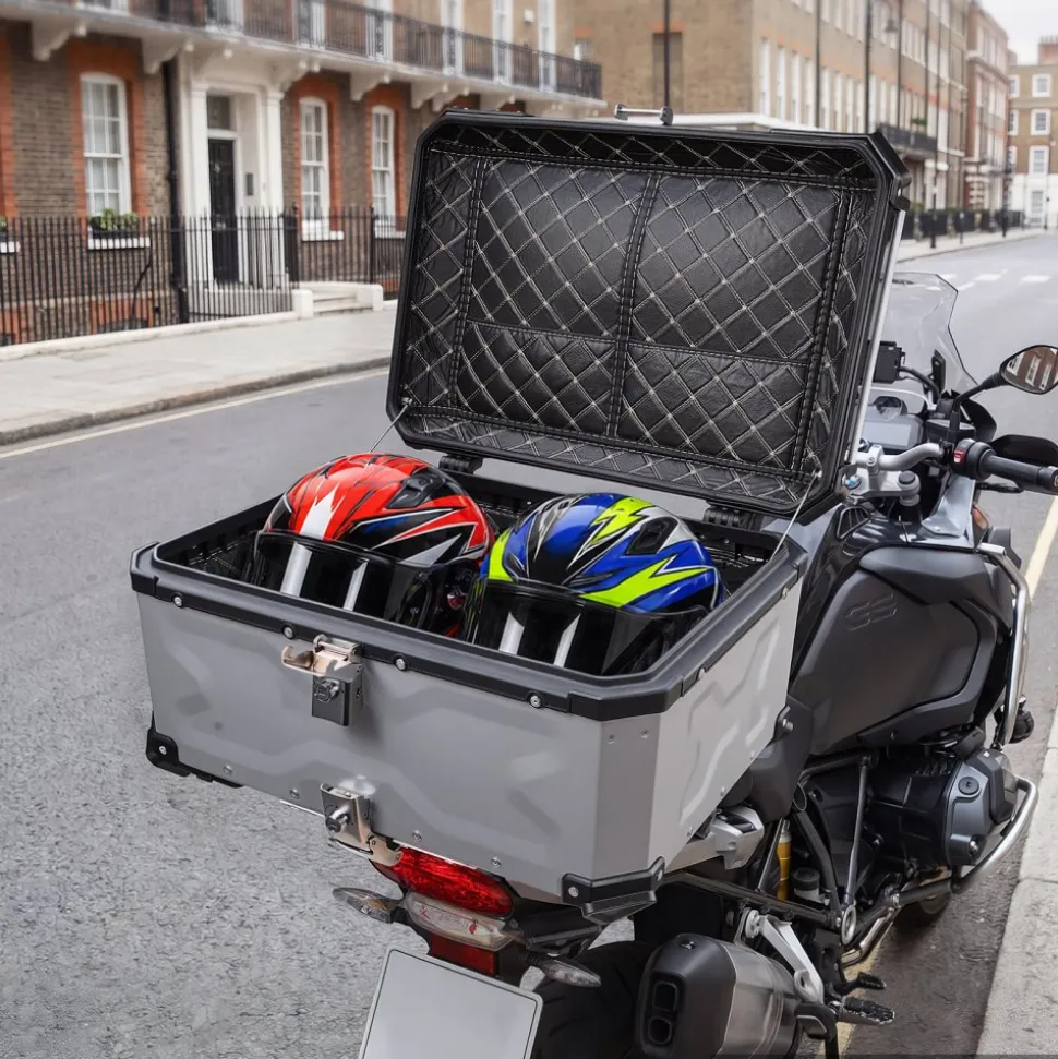 VEVOR Motorcycle Top Case, 65L Universal Aluminum Hard Motorcycle Tail Case, Waterproof Detachable Motorbike Top Box with Security Lock & Leather Liner for Helmets Storage