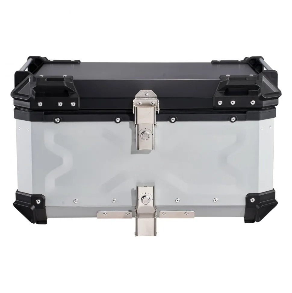 VEVOR Motorcycle Top Case, 65L Universal Aluminum Hard Motorcycle Tail Case, Waterproof Detachable Motorbike Top Box with Security Lock & Leather Liner for Helmets Storage
