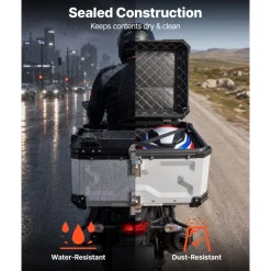 VEVOR Motorcycle Top Case, 65L Universal Aluminum Hard Motorcycle Tail Case, Waterproof Detachable Motorbike Top Box with Security Lock & Leather Liner for Helmets Storage