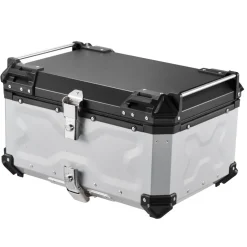 VEVOR Motorcycle Top Case, 65L Universal Aluminum Hard Motorcycle Tail Case, Waterproof Detachable Motorbike Top Box with Security Lock & Leather Liner for Helmets Storage